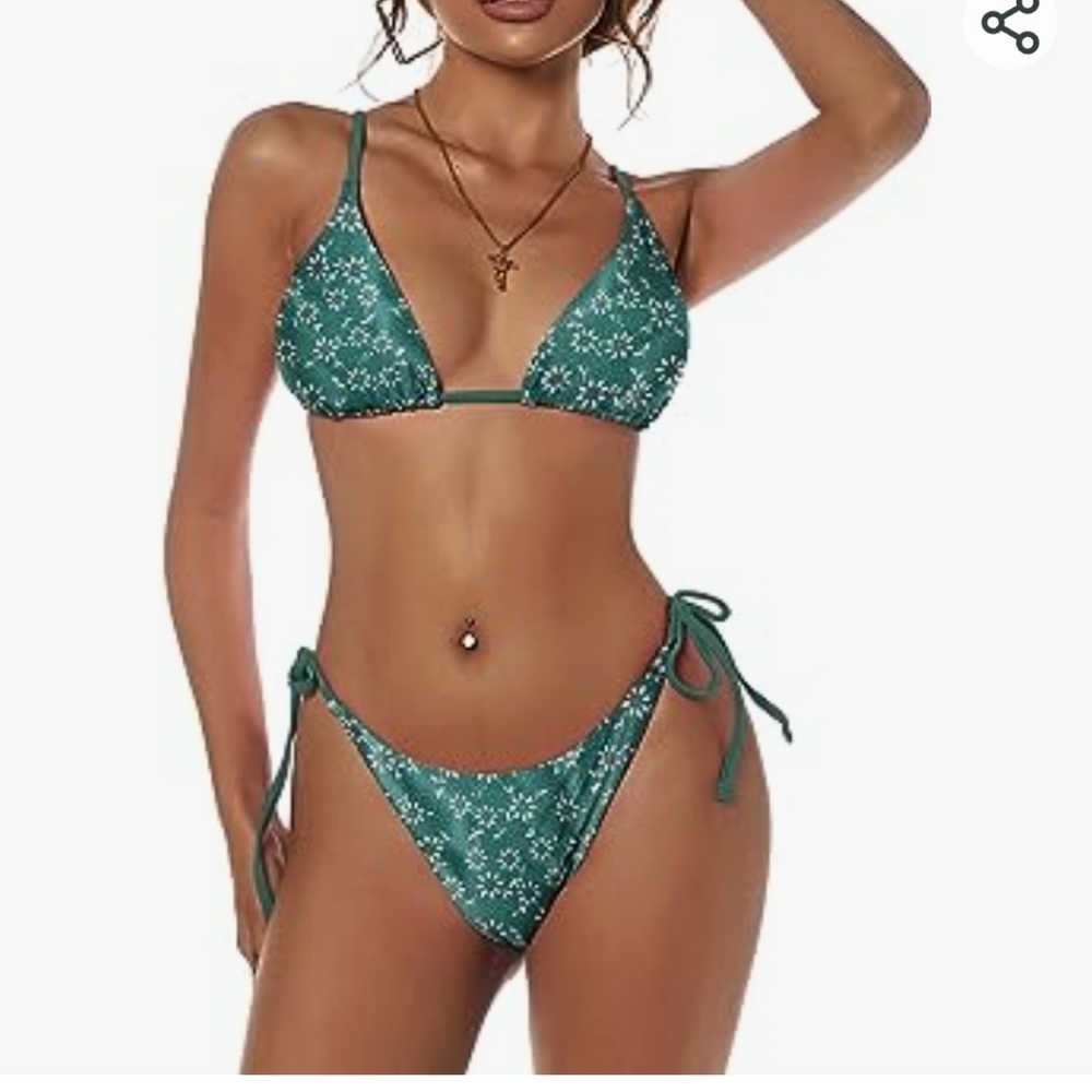 Reversible Floral String‎ Bikini Green SZ S